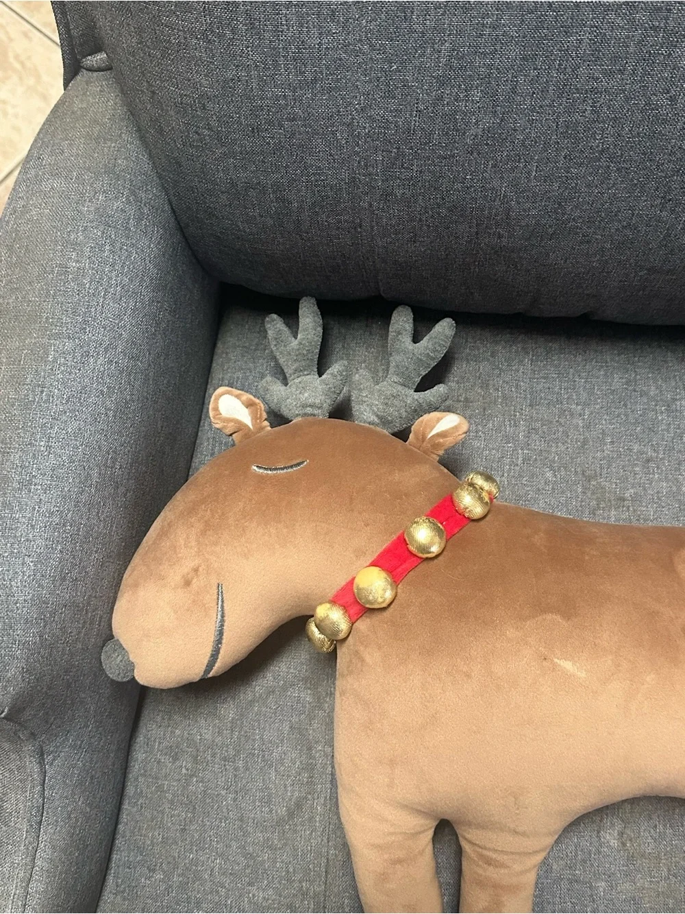 Pottery Barn Kids Plush Reindeer Pillow with Jingle Bell Collar